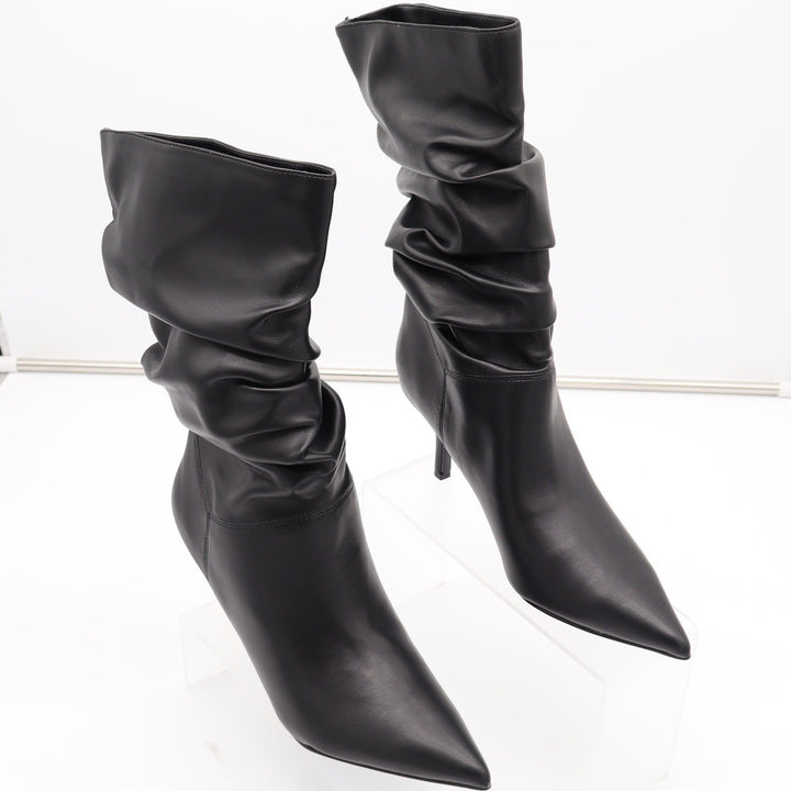 Marc Fisher Marya2 Black Slouchy Pointed Toe Kitten Heel Mid-Calf Boots 7M
