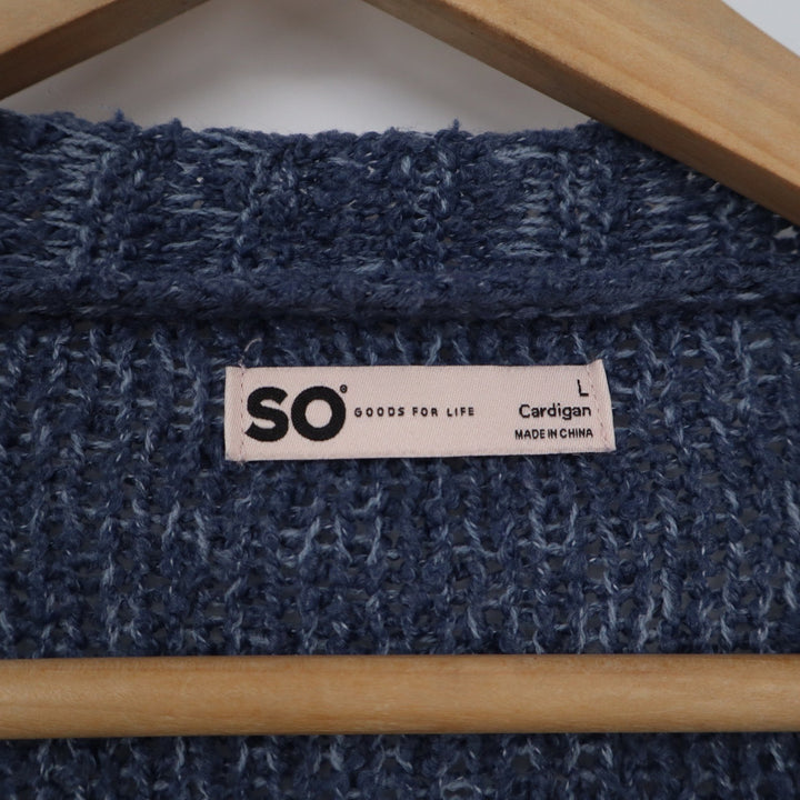 SO Goods For Life Blue Marled Open Front Textured Knit Cardigan Sweater Large
