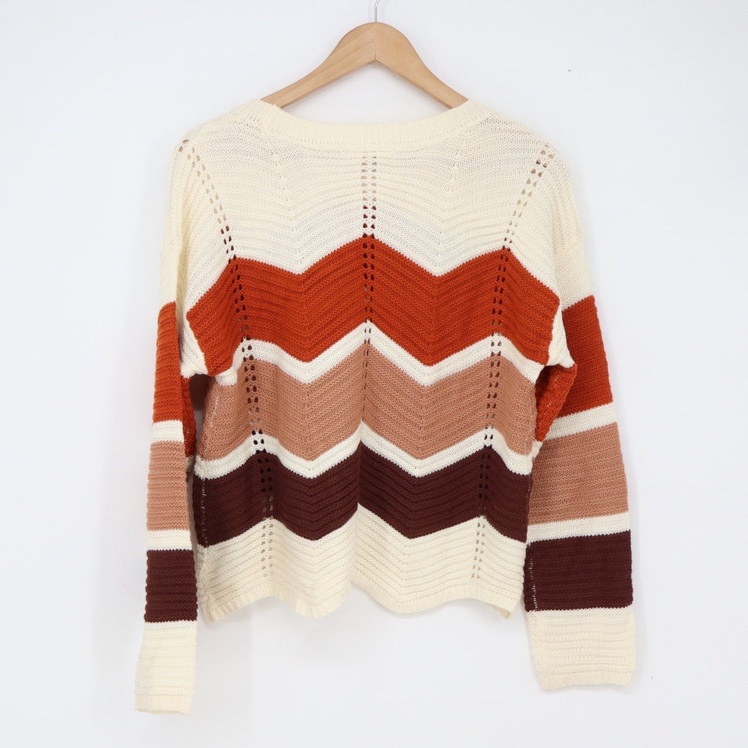 FCT Sweater Womens XL Multi Chevron Stripe Pointelle Knit Excellent