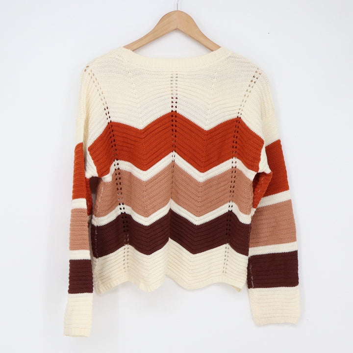 FCT Sweater Womens XL Multi Chevron Stripe Pointelle Knit Excellent