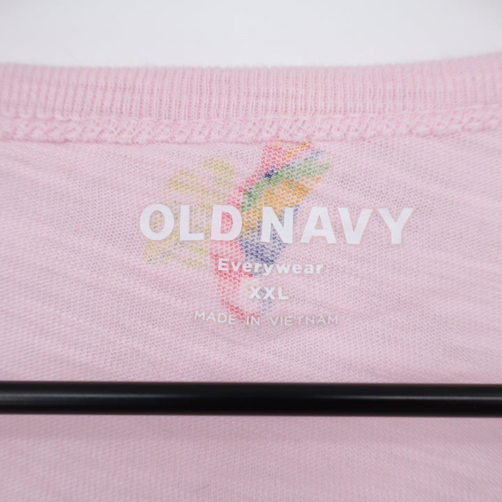 Old Navy Everywear Pink Parrot Print V-Neck Cotton T-Shirt XXL