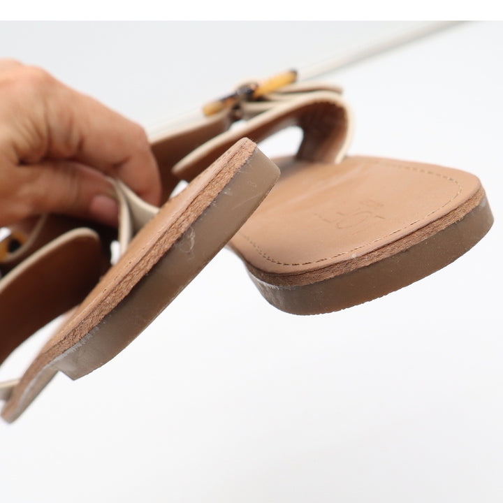 Loft Outlet Womens Cream Slide Sandals Tortoiseshell Buckle Flat Shoes Size 8M