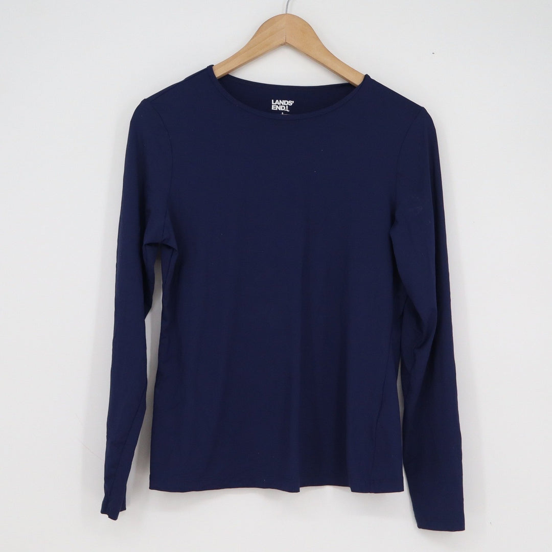 Lands End Women's Small Navy Blue Long Sleeve Crew Neck Nylon Spandex Top