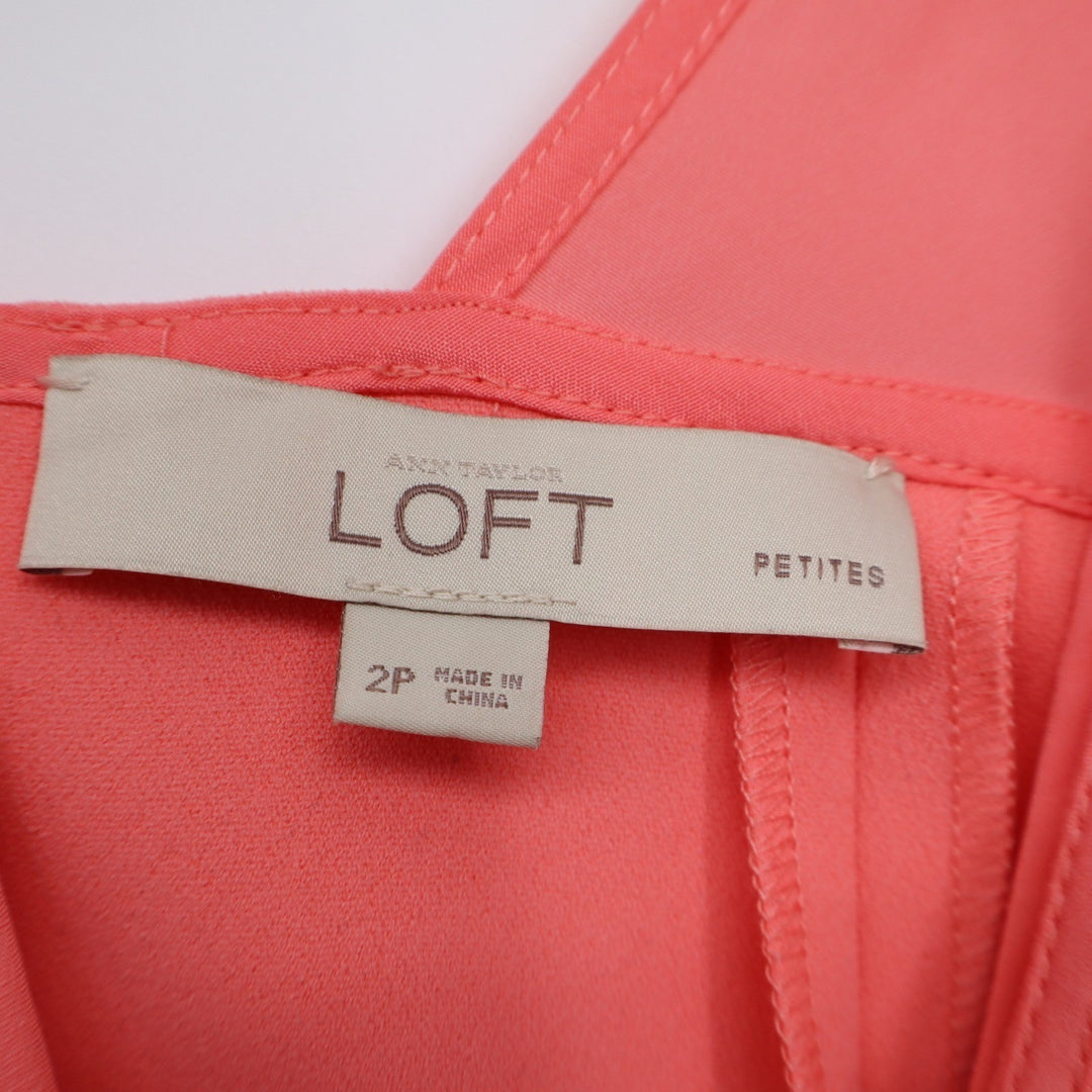 Ann Taylor LOFT Coral Pink Scalloped Layered Shift Dress Sleeveless 2P Petites