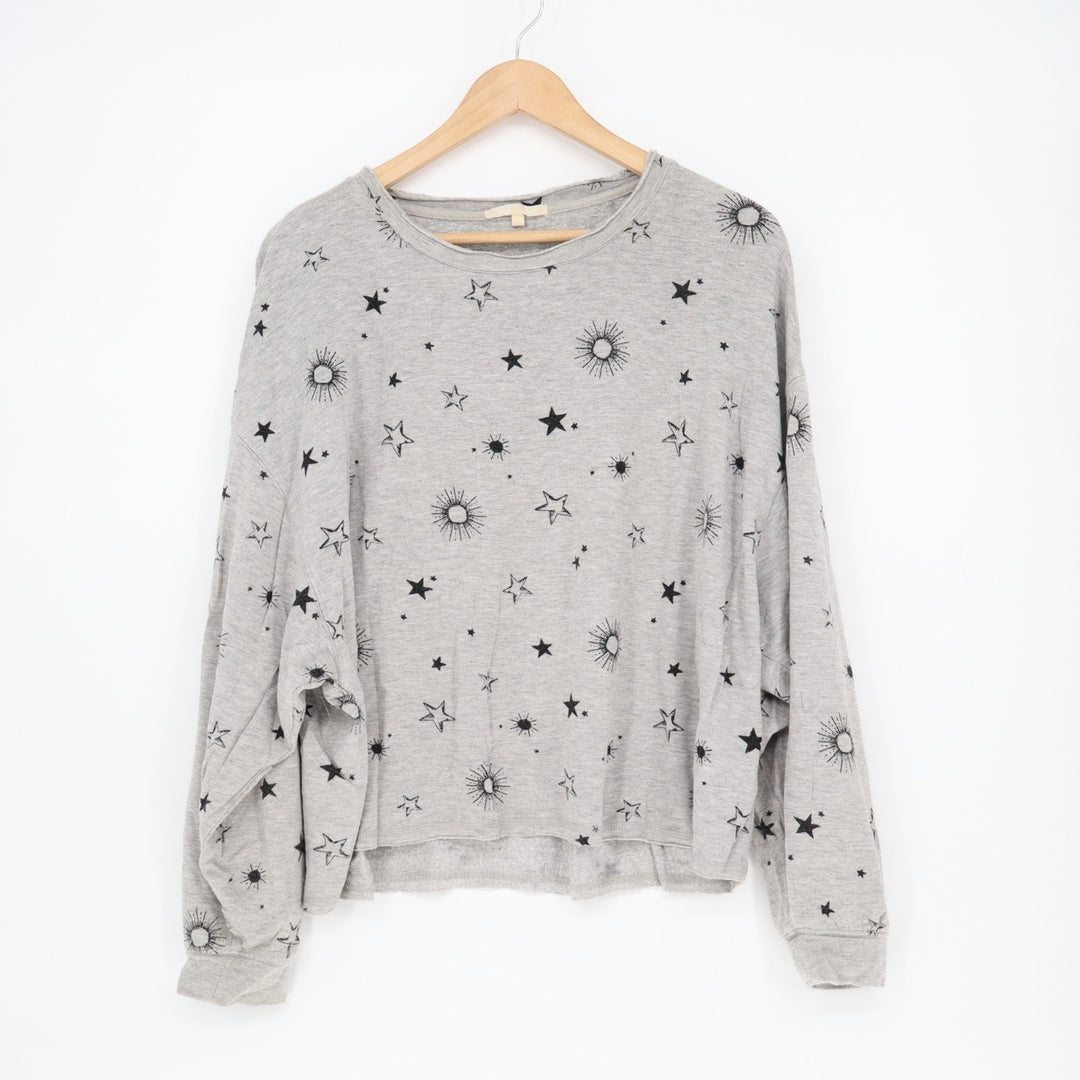 Z Supply Sweatshirt Womens S Heather Gray Star Sun Celestial Print Sleepwear