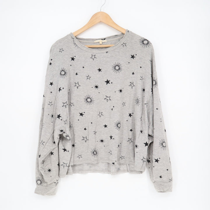 Z Supply Sweatshirt Womens S Heather Gray Star Sun Celestial Print Sleepwear