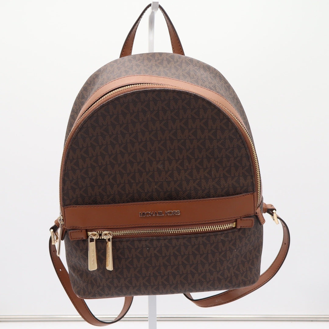Michael Kors Abbey Medium Backpack Brown Signature Logo MK Gold Hardware Bag