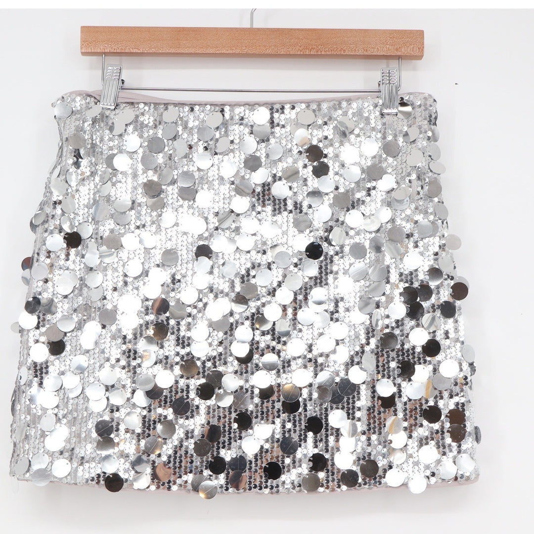 Cider Silver Sequin Mini Skirt High Waisted Party Festival Size Medium NWT