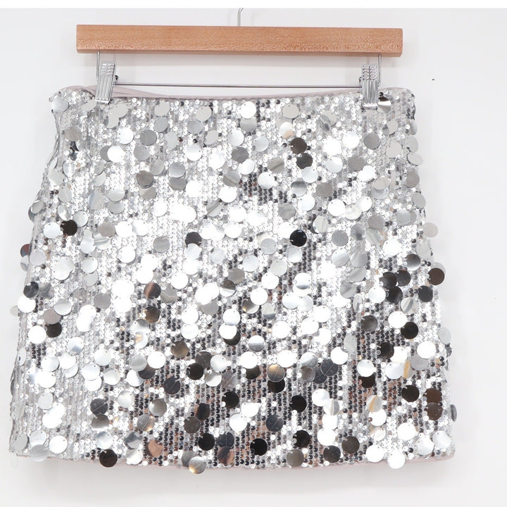 Cider Silver Sequin Mini Skirt High Waisted Party Festival Size Medium NWT