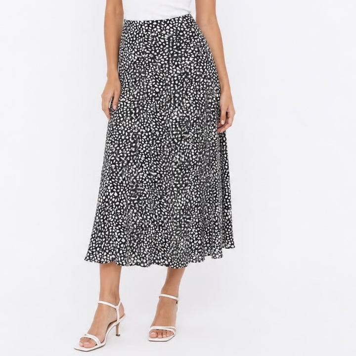 SHEIN Black White Abstract Dalmatian Print Midi A-Line Skirt XL US 12
