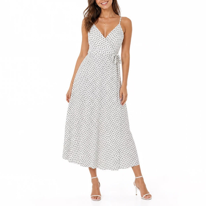 Express Polka Dot Wrap Midi Dress White Black Sleeveless Spaghetti Strap Medium