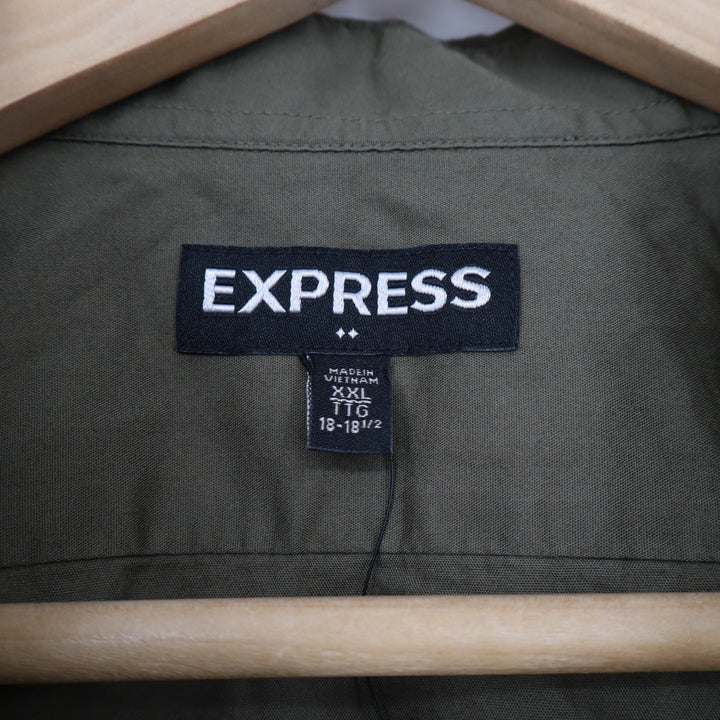 Express Mens Olive Green Cotton Utility Button Down Shirt XXL  NEW