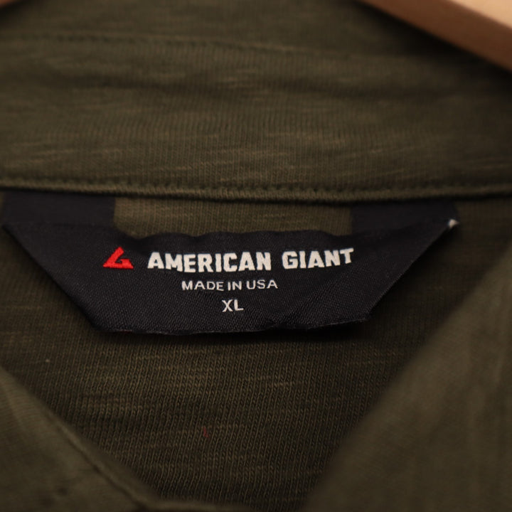 American Giant Premium Slub Shirt Mens L Olive Green Cotton Back Yoke Button Up