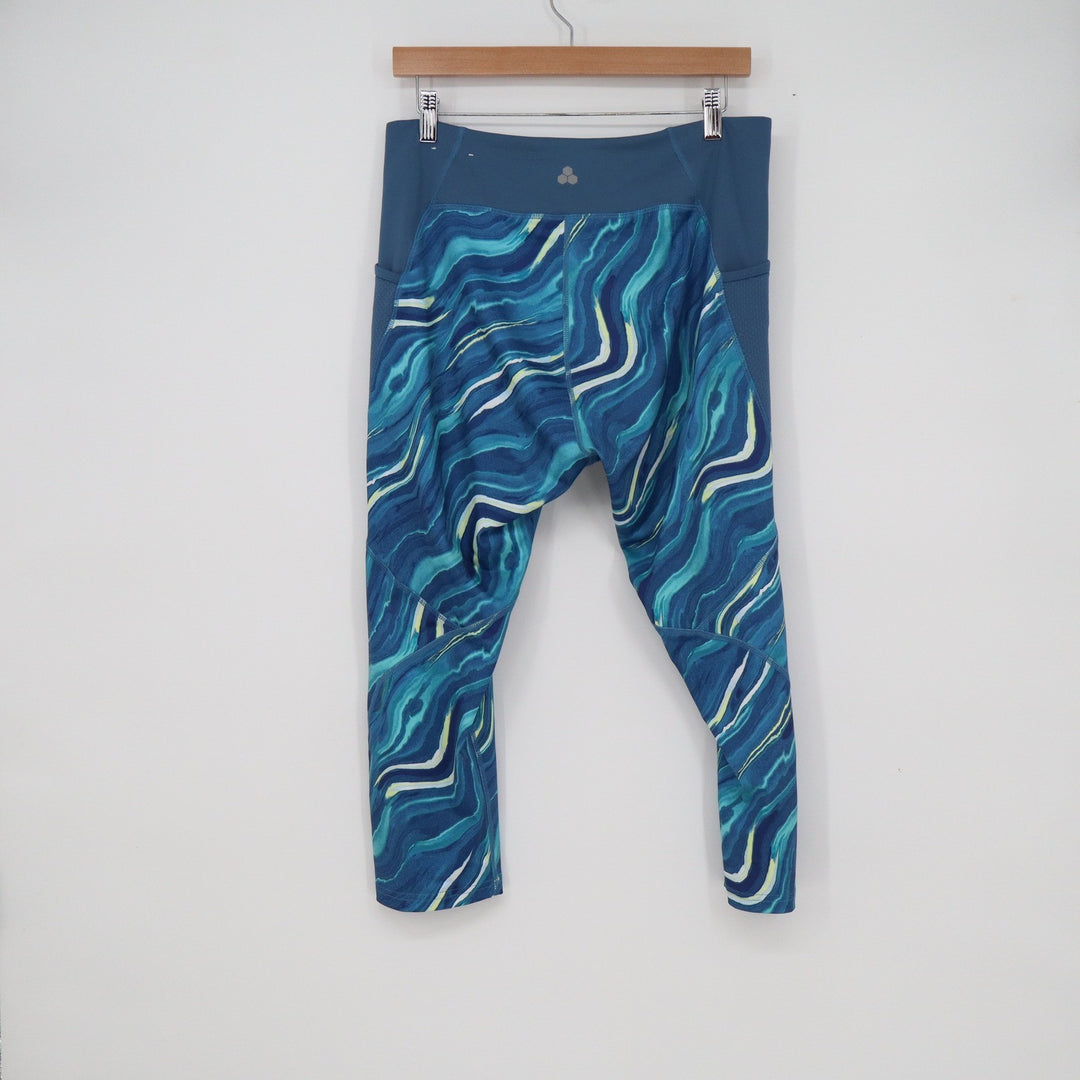 Tek Gear Womens XL Blue Marble Swirl High Waisted Active Leggings with Pockets