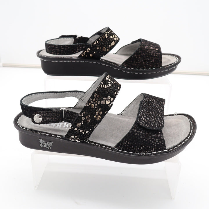 Alegria Verona Black Metallic Leather Slingback Sandals VER-760 Womens Size 38