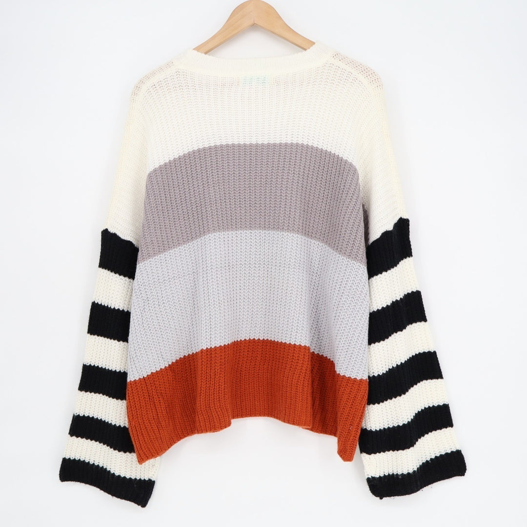 Shop the Mint Sweater Women Large Multi Striped Shaker-Stitch Knit Drop Shoulder