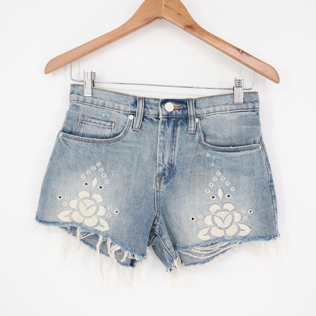 Chelsea & Violet Floral Embroidered Eyelet Denim Shorts Light Wash Size 25