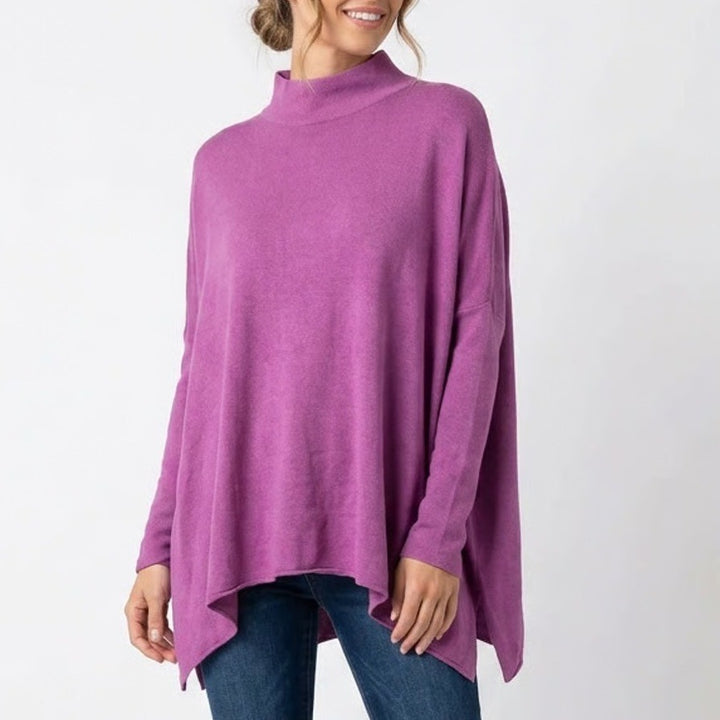 Lou & Grey Womens Purple Mock Neck Relaxed Knit Sweater Size M