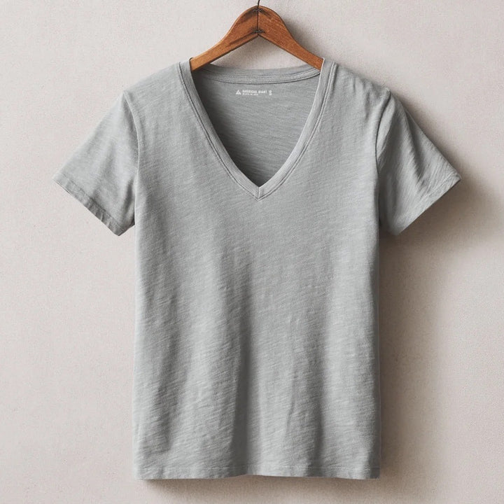 AMERICAN GIANTS V Neck T Shirt Taupe Basic Casual Cotton Made in USA Size L