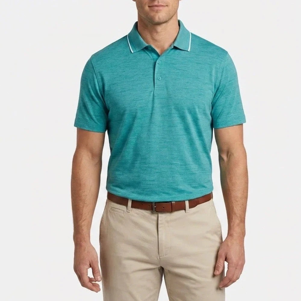 Walter Hagen Mens P11 Birdseye Athletic Fit Polo Dark Aqua Blue Heather Small