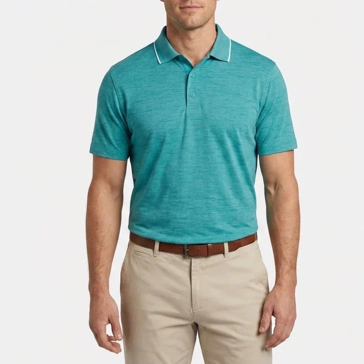 Walter Hagen Mens P11 Birdseye Athletic Fit Polo Dark Aqua Blue Heather Small