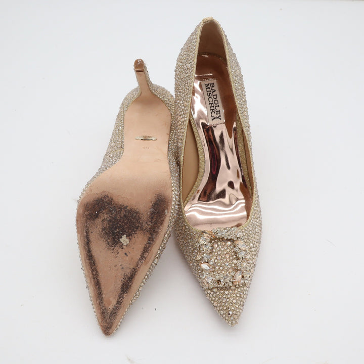 Badgley Mischka Cher Crystal Embellished Pumps Champagne Gold Size 10 Heels