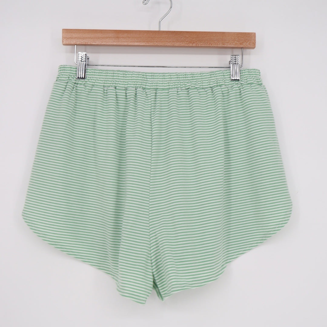 Green White Striped Pajama Set XL Crop Top Dolphin Shorts Loungewear 2PC Set