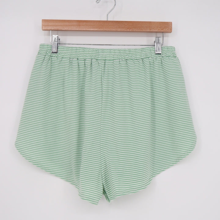 Green White Striped Pajama Set XL Crop Top Dolphin Shorts Loungewear 2PC Set