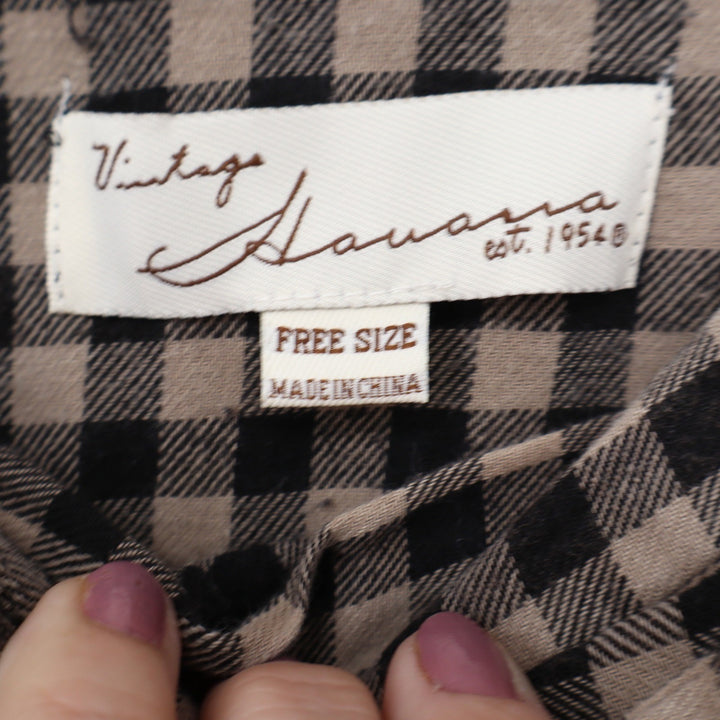 Vintage Havana Black Tan Gingham Wrap Maxi Skirt Cotton Ruffle One Size