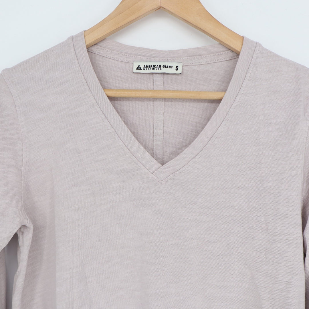 American Giant Premium Slub T-Shirt Women S Ashes Rose Cotton Long Sleeve V-Neck