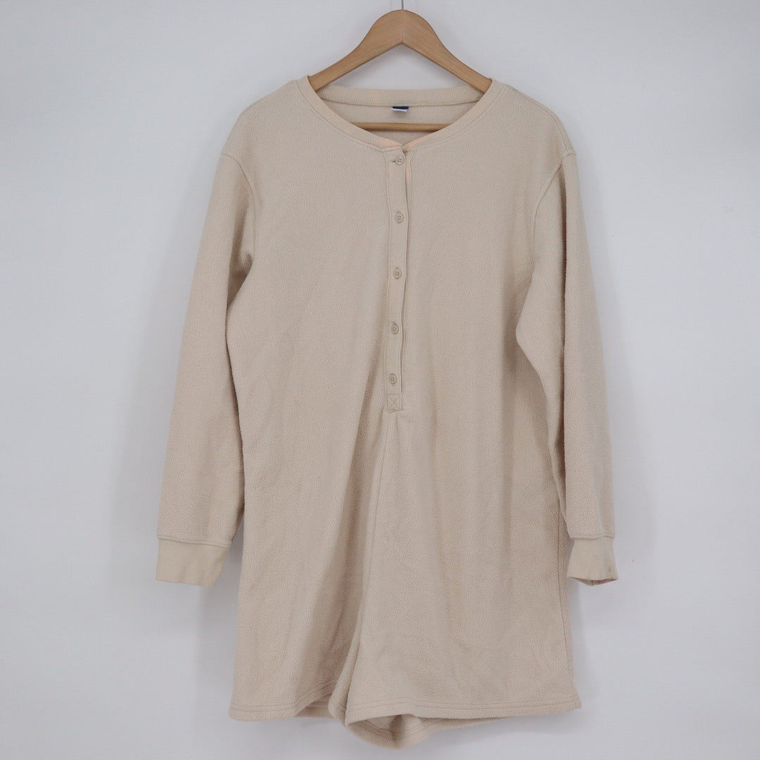 Old Navy Womens Fleece Long Sleeve Henley Romper Cream Beige Large