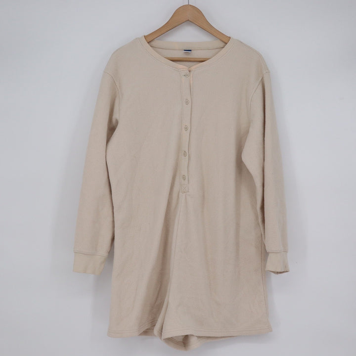 Old Navy Womens Fleece Long Sleeve Henley Romper Cream Beige Large