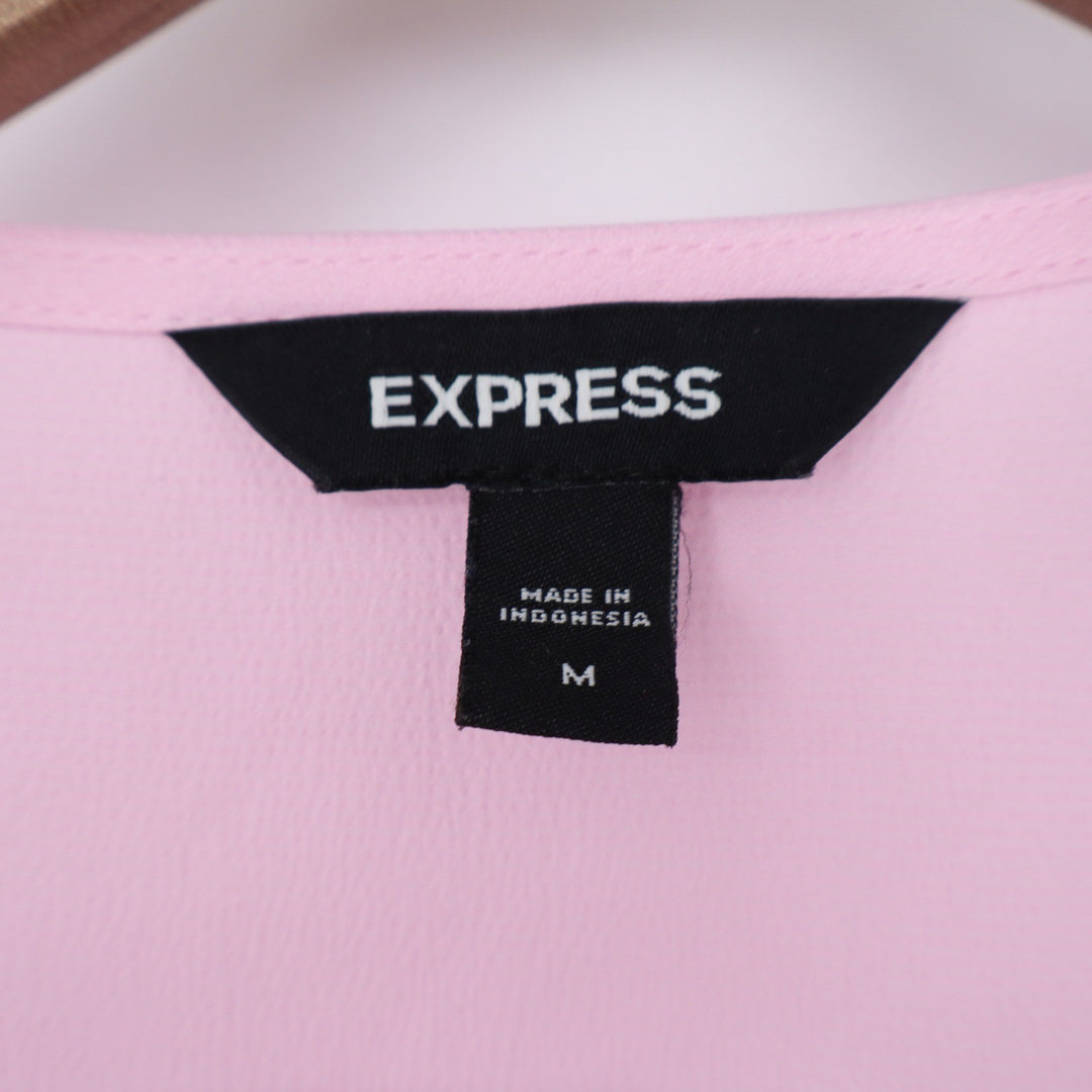 Express Pink Surplice Peplum Blouse Long Sleeve Smocked Cuff Top Size M