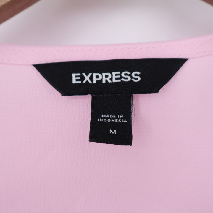 Express Pink Surplice Peplum Blouse Long Sleeve Smocked Cuff Top Size M