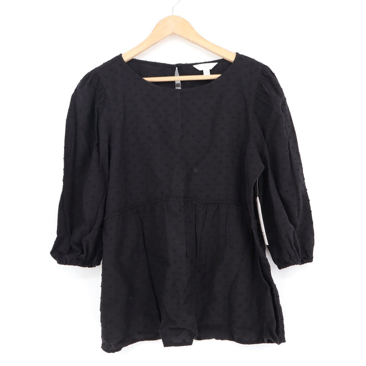 Time and Tru Womens Black Swiss Dot Peplum Top 3/4 Puff Sleeve Size M 8-10 NEW
