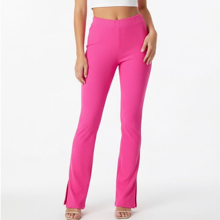 Naked Wardrobe Hot Pink Ribbed Split Hem Leggings XL High Rise Pants