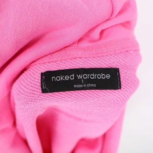 Naked Wardrobe Womens Neon Pink Cropped Hoodie Sweatshirt Size L