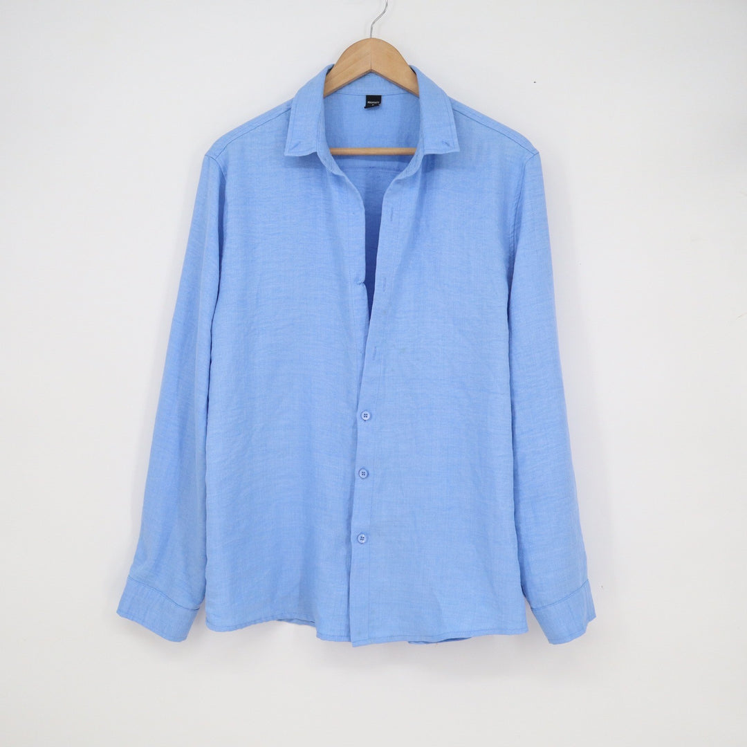 Manfinity Mens Sky Blue Long Sleeve Button Down Slub Texture Shirt Size M