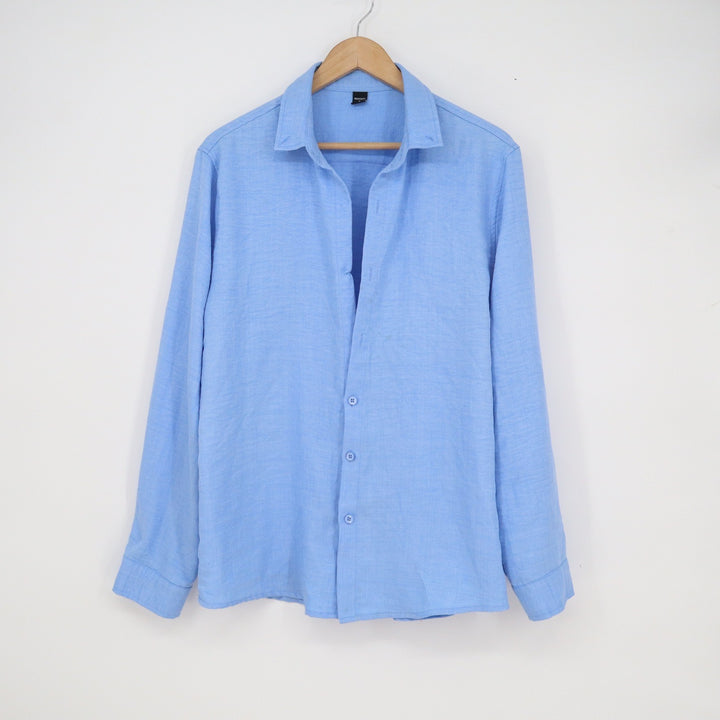 Manfinity Mens Sky Blue Long Sleeve Button Down Slub Texture Shirt Size M