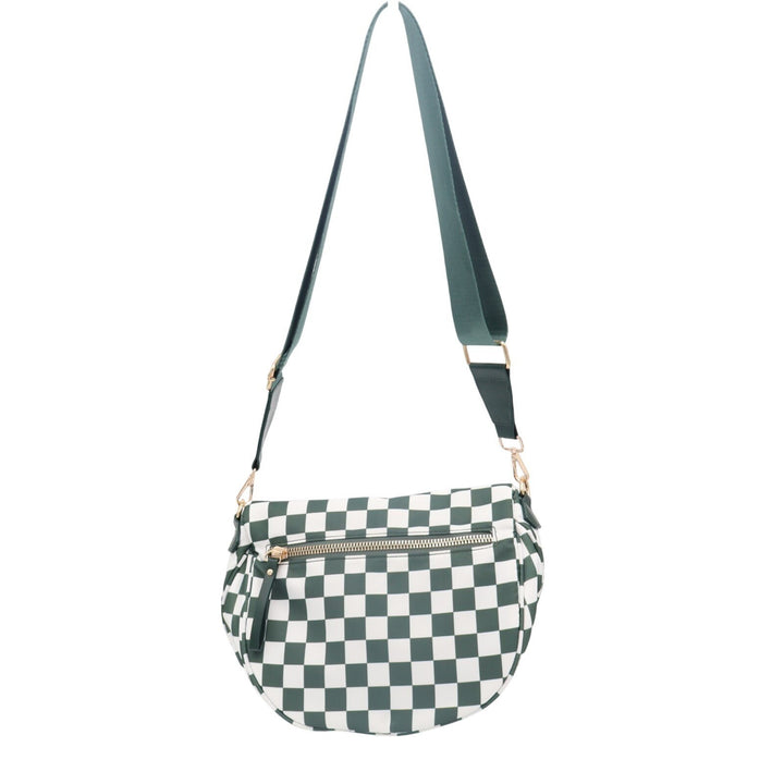 Womens Handbag Green White Check Detachable Adjustable Strap Crossbody Bag