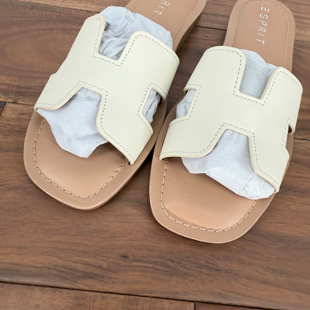 Esprit Sandals Womens Size 7.5 M Off White Leather Leona Slide Casual Slip On