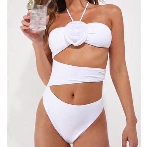 Lulus Stun-Shine State White Cutout Halter Rosette One-Piece Swimsuit Size XXL