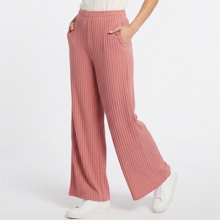 State of Day Intimates Pajama Pants Womens Large Pink Ribbed Wide Leg Sleepwear