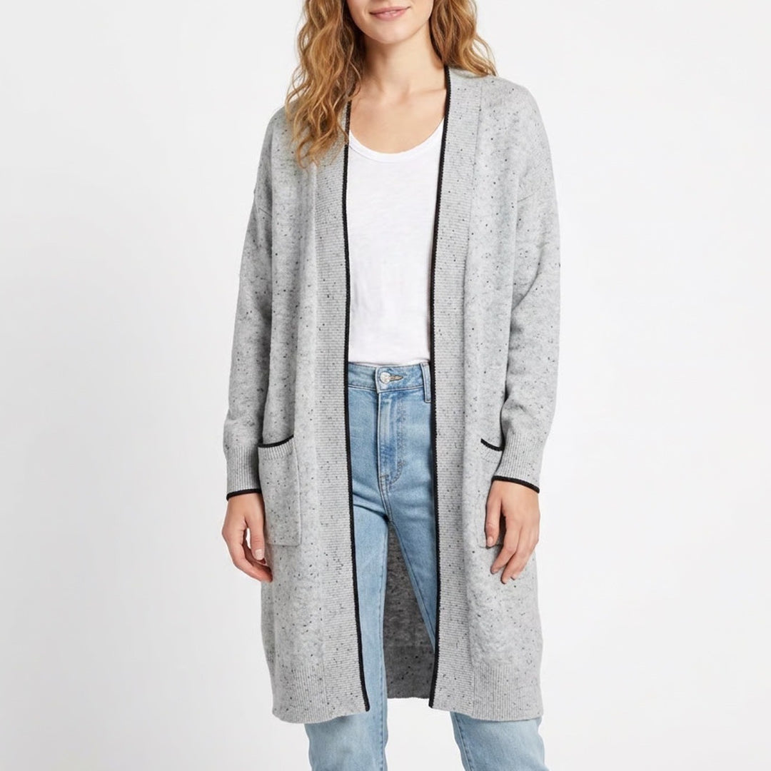 Peyton Primrose Womens Large Heather Grey Speckled Longline Cardigan Sweater L