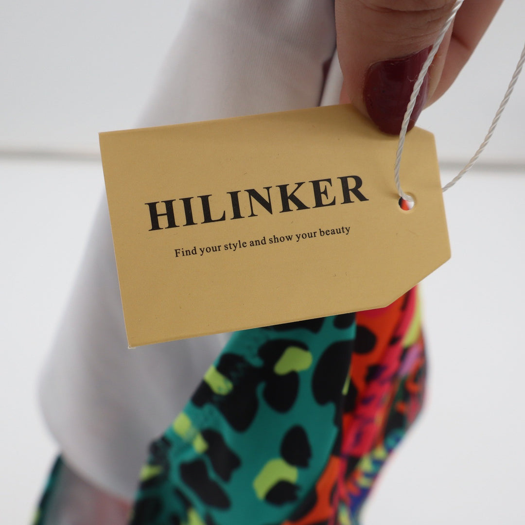 Hilinker Bikini Bottom Women M High Waisted Multicolor Tropical Leopard NEW