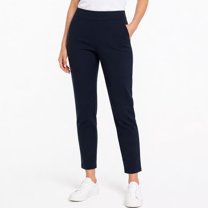 J.McLaughlin Navy Blue Stretch Pull On Slim Leg Pants Back Pockets Womens Size 8