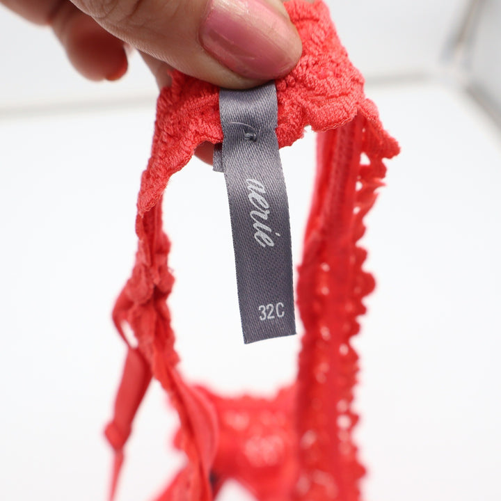 Aerie Bra Womens 32C Unlined Triangle Coral Red Lace Racerback Excellent