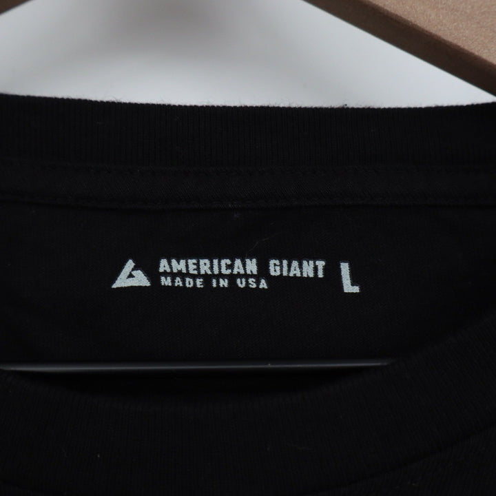 American Giant Mens Long Sleeve T Shirt Black Crew Neck Cotton Size L