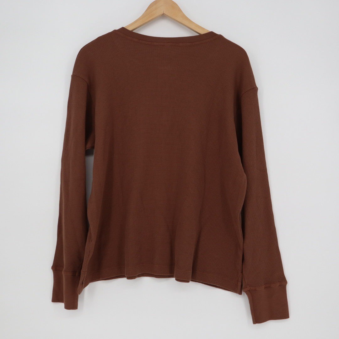 American Giant Women's Thermal Henley Soft Slit Size L Made In USA