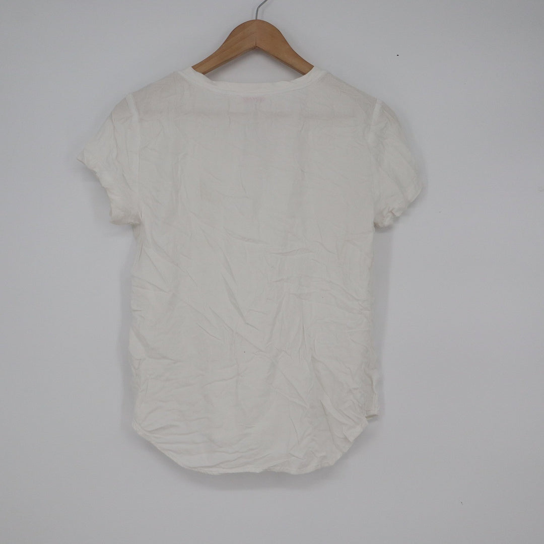 Simply Blessed White V-Neck Short Sleeve Rayon T-Shirt Size S